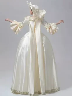 Women's Victorian Dress Champagne Long Sleeves Retro Ball Gown With Hat