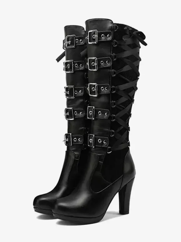 Women's Vintage Boots Chunky Heel Knee-High Boots