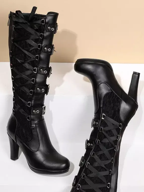 Women's Vintage Boots Chunky Heel Knee-High Boots