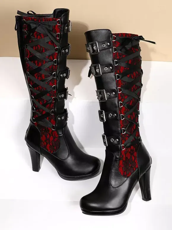 Women's Vintage Boots Chunky Heel Knee-High Boots