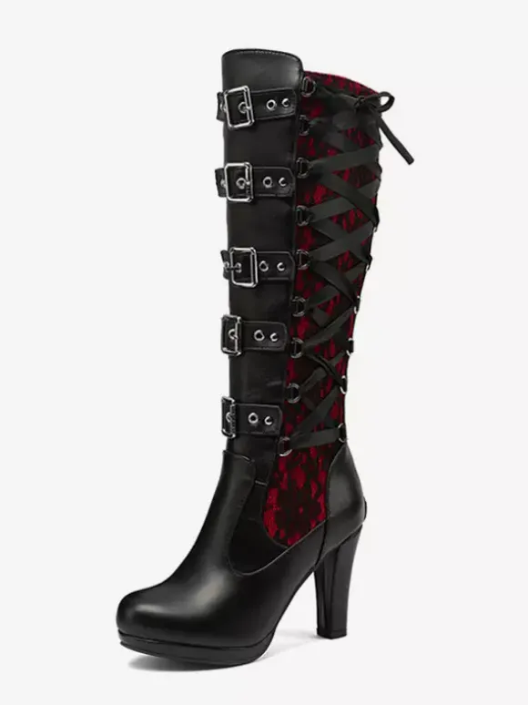 Women's Vintage Boots Chunky Heel Knee-High Boots