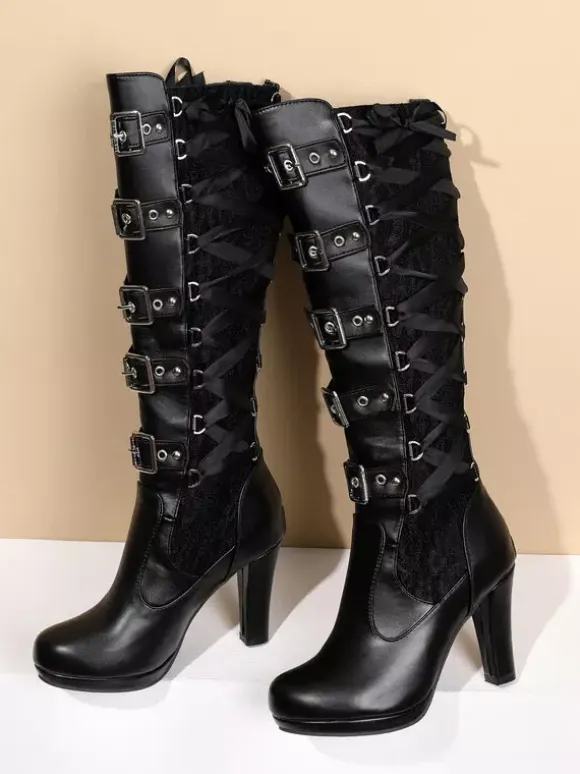 Women's Vintage Boots Chunky Heel Knee-High Boots