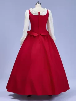 Womens Vintage Dress Red Satin Long Sleeve Renaissance Cosplay Costume Burgundy