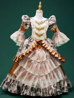 Womens Vintage Dress 17th Century Ball Gown Brocade Jacquard Theater Costume