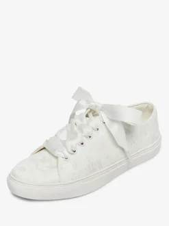 Women's Wedding Shoes Canvas Round Toe Flat Bridal Sneaker Shoes