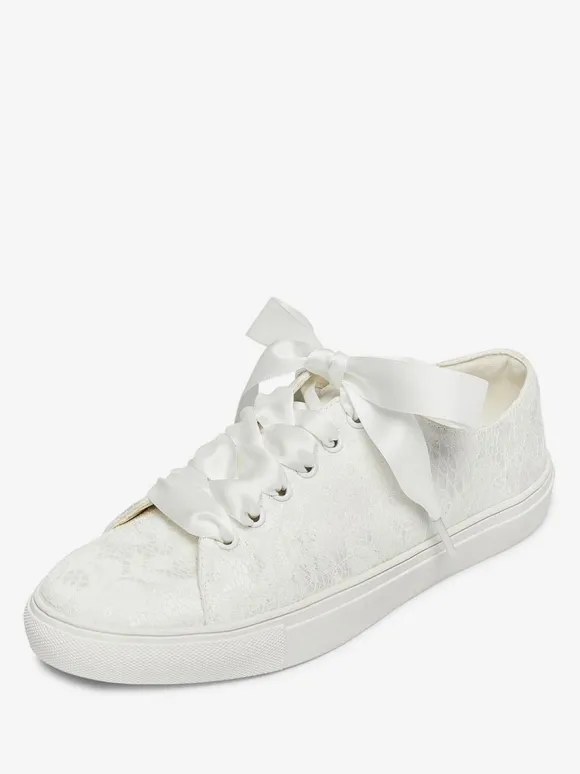 Women's Wedding Shoes Canvas Round Toe Flat Bridal Sneaker Shoes