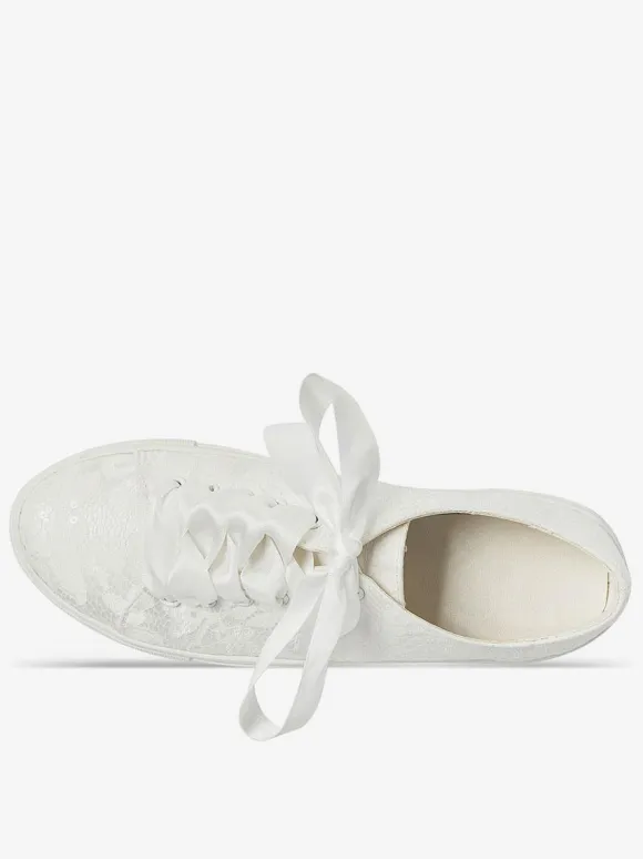 Women's Wedding Shoes Canvas Round Toe Flat Bridal Sneaker Shoes