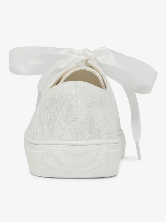 Women's Wedding Shoes Canvas Round Toe Flat Bridal Sneaker Shoes