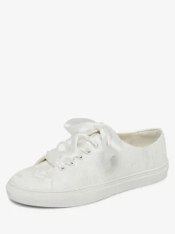 Women's Wedding Shoes Canvas Round Toe Flat Bridal Sneaker Shoes