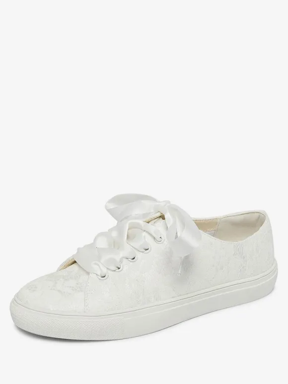 Women's Wedding Shoes Canvas Round Toe Flat Bridal Sneaker Shoes