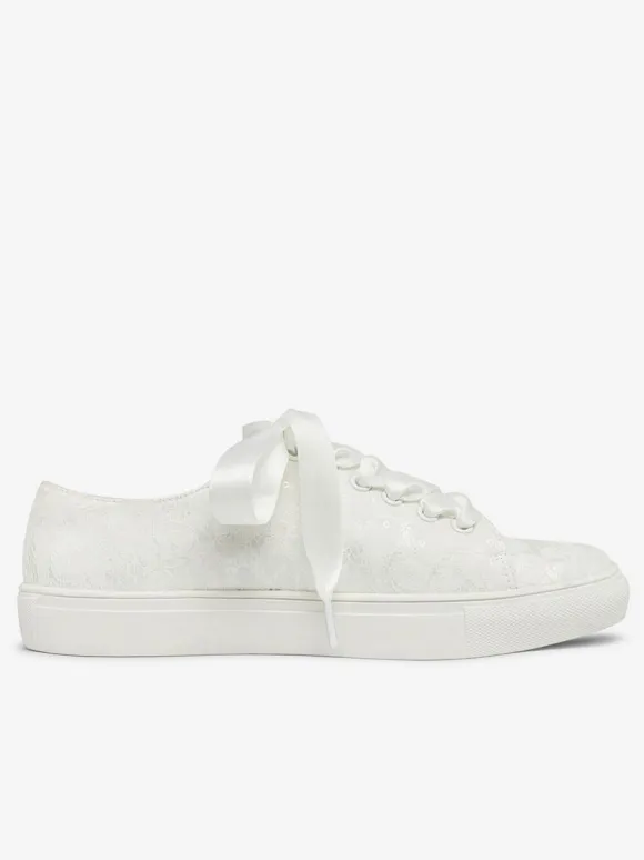 Women's Wedding Shoes Canvas Round Toe Flat Bridal Sneaker Shoes