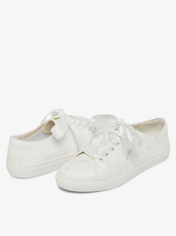 Women's Wedding Shoes Canvas Round Toe Flat Bridal Sneaker Shoes