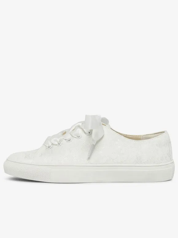 Women's Wedding Shoes Canvas Round Toe Flat Bridal Sneaker Shoes