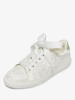Women's Wedding Shoes Canvas Round Toe Flat Bridal Sneaker Shoes