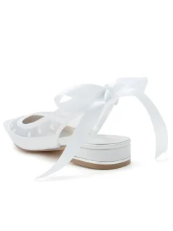 Women's Wedding Shoes Embroidered Mesh Pointed Toe Puppy Heel Bridal Shoes