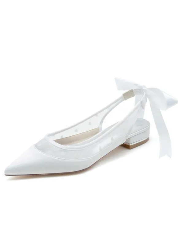 Women's Wedding Shoes Embroidered Mesh Pointed Toe Puppy Heel Bridal Shoes