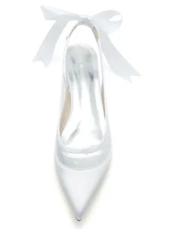 Women's Wedding Shoes Embroidered Mesh Pointed Toe Puppy Heel Bridal Shoes