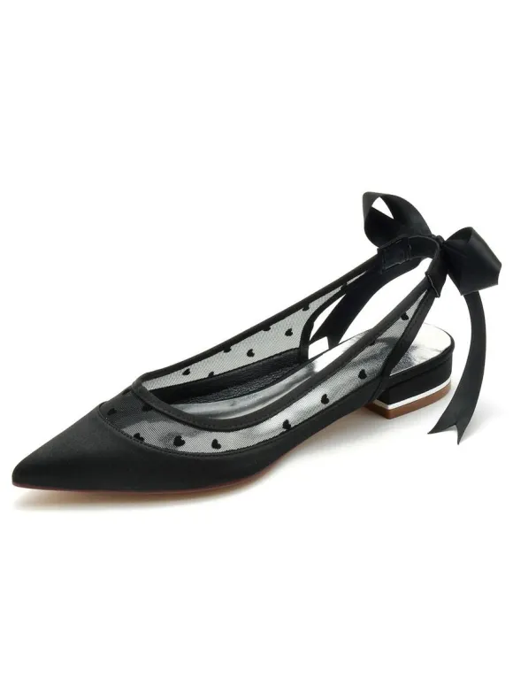 Women's Wedding Shoes Embroidered Mesh Pointed Toe Puppy Heel Bridal Shoes