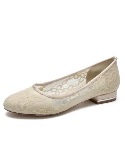 Women's Wedding Shoes Embroidered Lace Round Toe Flat Bridal Shoes