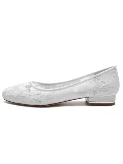 Women's Wedding Shoes Embroidered Lace Round Toe Flat Bridal Shoes