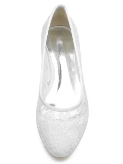 Women's Wedding Shoes Embroidered Lace Round Toe Flat Bridal Shoes