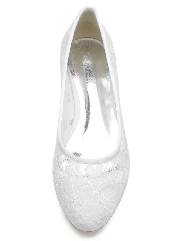 Women's Wedding Shoes Embroidered Lace Round Toe Flat Bridal Shoes