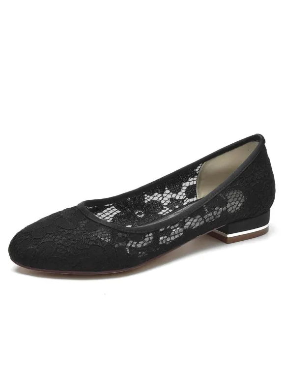 Women's Wedding Shoes Embroidered Lace Round Toe Flat Bridal Shoes