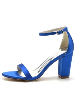 Women's Wedding Shoes Satin Open Toe Chunky Heel Bridal Shoes