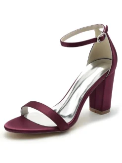 Women's Wedding Shoes Satin Open Toe Chunky Heel Bridal Shoes