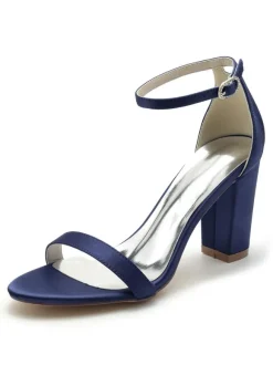 Women's Wedding Shoes Satin Open Toe Chunky Heel Bridal Shoes