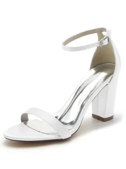 Women's Wedding Shoes Satin Open Toe Chunky Heel Bridal Shoes