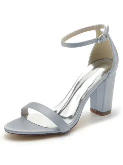 Women's Wedding Shoes Satin Open Toe Chunky Heel Bridal Shoes