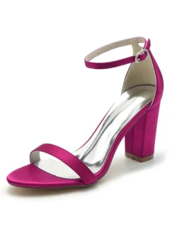 Women's Wedding Shoes Satin Open Toe Chunky Heel Bridal Shoes