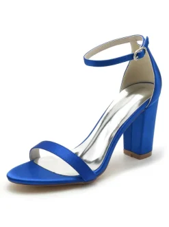Women's Wedding Shoes Satin Open Toe Chunky Heel Bridal Shoes