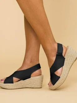 Women's Wedge Heels Street Wear Faux Leather Open Toe Boho Wedding Sandals