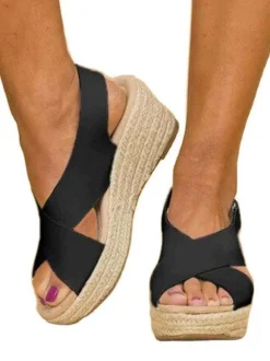 Women's Wedge Heels Street Wear Faux Leather Open Toe Boho Wedding Sandals