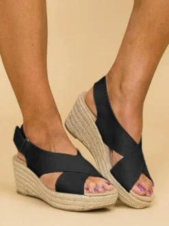 Women's Wedge Heels Street Wear Faux Leather Open Toe Boho Wedding Sandals