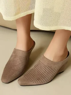 Women's Wedge Mules Pointed Toe Micro Suede Upper Wedge Shoes
