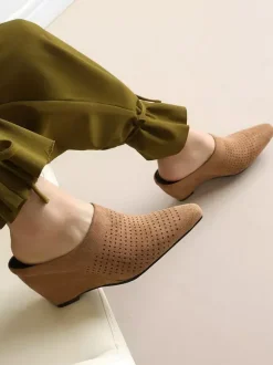 Women's Wedge Mules Pointed Toe Micro Suede Upper Wedge Shoes