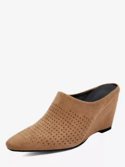 Women's Wedge Mules Pointed Toe Micro Suede Upper Wedge Shoes