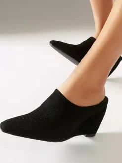Women's Wedge Mules Pointed Toe Micro Suede Upper Wedge Shoes