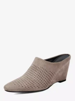 Women's Wedge Mules Pointed Toe Micro Suede Upper Wedge Shoes