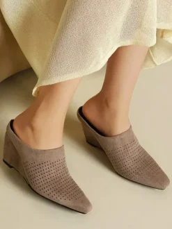 Women's Wedge Mules Pointed Toe Micro Suede Upper Wedge Shoes