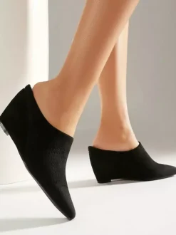 Women's Wedge Mules Pointed Toe Micro Suede Upper Wedge Shoes