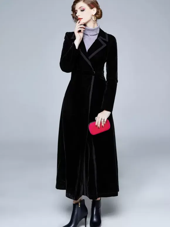 Women's Wrap Coat Turndown Collar Retro Burgundy Winter Outerwear