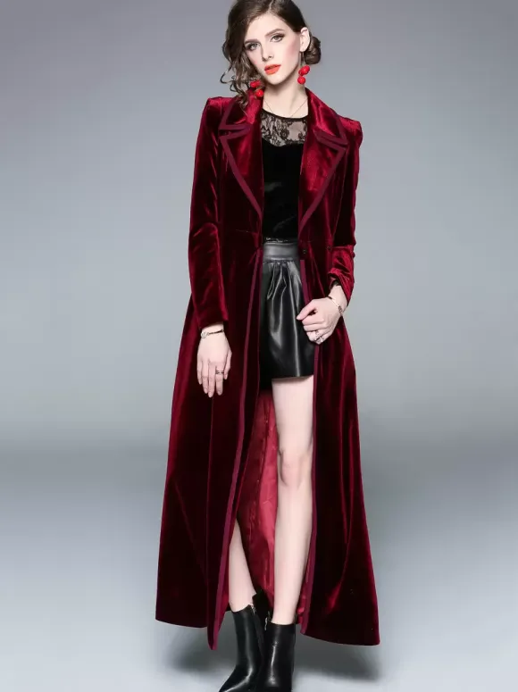 Women's Wrap Coat Turndown Collar Retro Burgundy Winter Outerwear