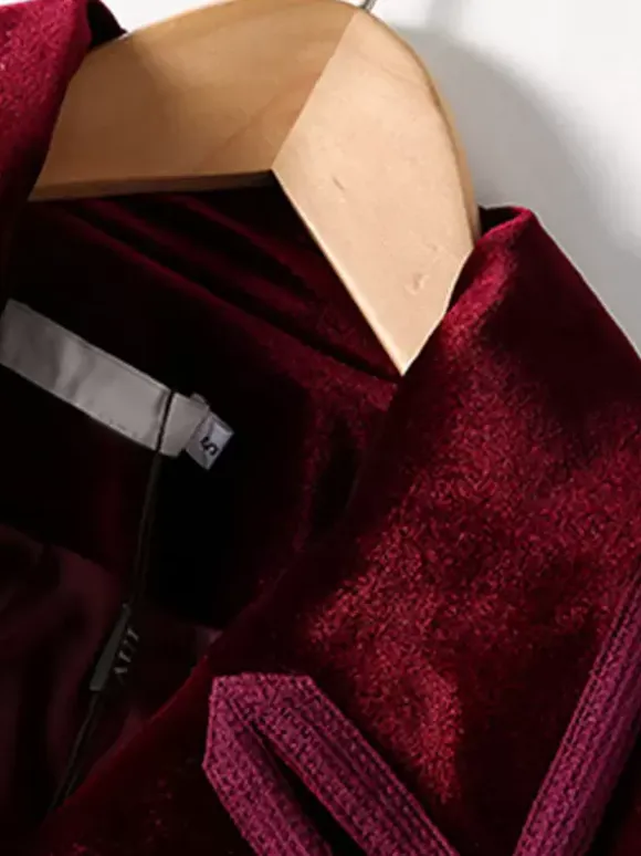 Women's Wrap Coat Turndown Collar Retro Burgundy Winter Outerwear