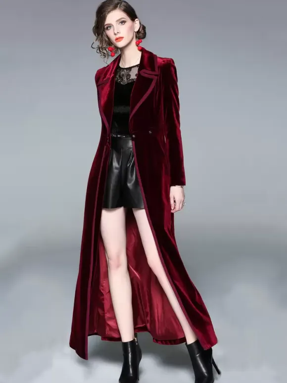 Women's Wrap Coat Turndown Collar Retro Burgundy Winter Outerwear