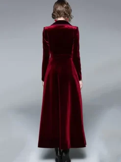 Women's Wrap Coat Turndown Collar Retro Burgundy Winter Outerwear