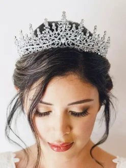 Womens Alloy Tiaras Queen Princess Crystal Synthetic Gemstones Vintage Crown